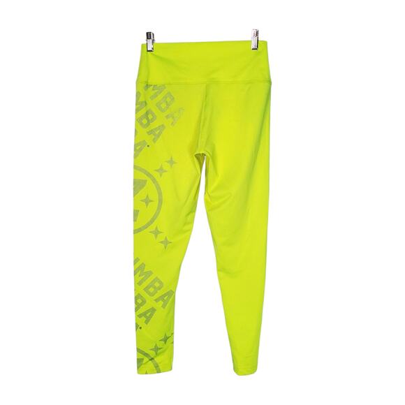 Zumba Smiles High Waisted Ankle Leggings Caution Yellow Compression Size Medium - Picture 3 of 12